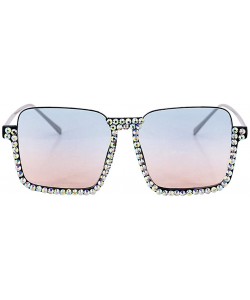 Oversized Oversized Diamond Sunglasses for Women Square Bling Rhinestone Shades - Blue Tea - CJ197M02ID0 $18.57