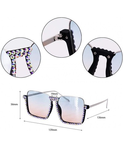 Oversized Oversized Diamond Sunglasses for Women Square Bling Rhinestone Shades - Blue Tea - CJ197M02ID0 $18.57