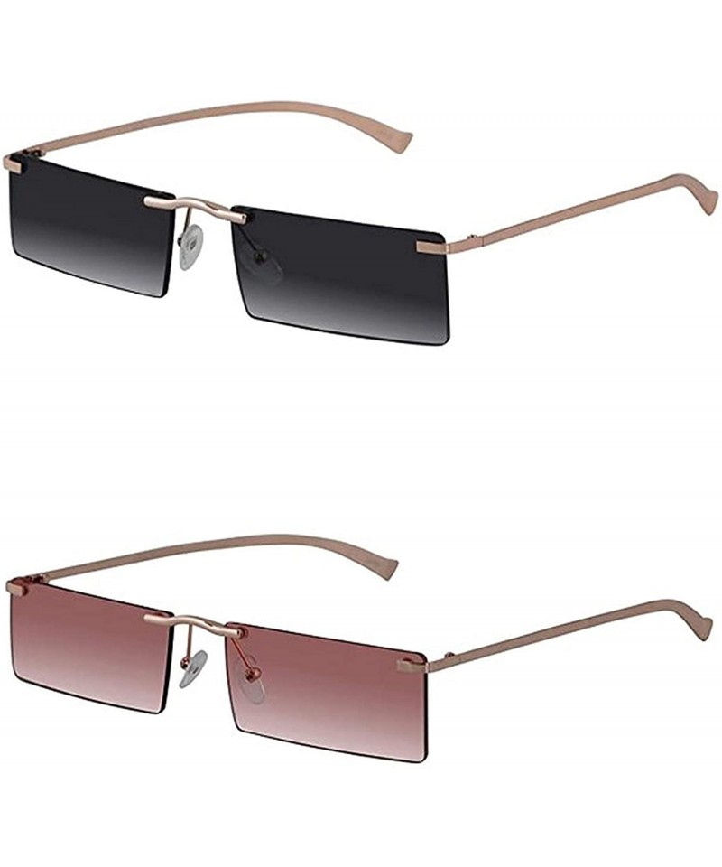 Rectangle Rimless Metal Frame Retro Sunglasses Fashion Men Women