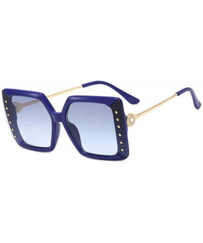 Square Vintage Retro Oversized Square Sunglasses Fashion Diamond Decoration Gradient Sun Glasses Female UV400 Shades - CF198A...