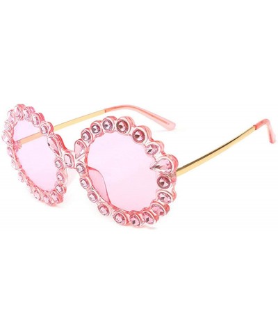 Round Oversize Sunglasses Fashion Crystal Glasses - Pink - CE18QHNSS5Y $24.81
