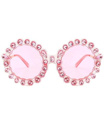 Round Oversize Sunglasses Fashion Crystal Glasses - Pink - CE18QHNSS5Y $13.48