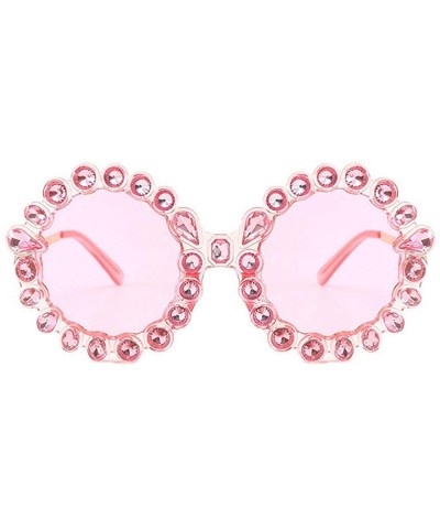 Round Oversize Sunglasses Fashion Crystal Glasses - Pink - CE18QHNSS5Y $13.48