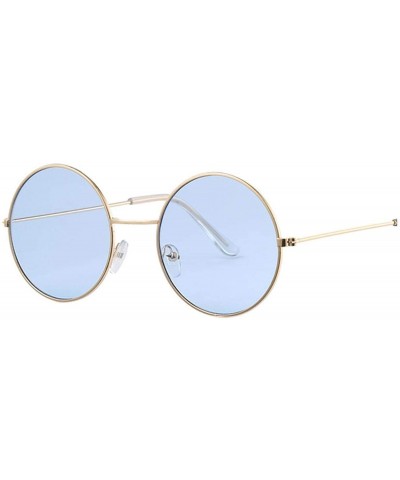 Round Women Round Sunglasses Fashion Vintage Metal Frame Ocean Sun Glasses Shade Oval Female Eyewear - Gold Blue - CQ198AI7OW...