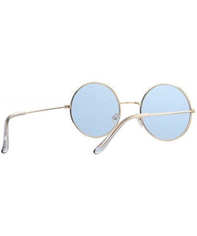 Round Women Round Sunglasses Fashion Vintage Metal Frame Ocean Sun Glasses Shade Oval Female Eyewear - Gold Blue - CQ198AI7OW...