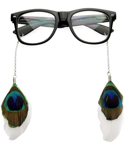 Wayfarer Hipster Cute Peacock Feather Chain Horn Rimmed Colorful Clear Lens Glasses (White) - CF118GXMXUZ $11.45