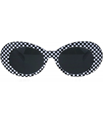 Oval Vintage Fashion Womens Sunglasses Oval Black White Checker Print Frame - Black White Checkered - CZ18843673Q $24.26