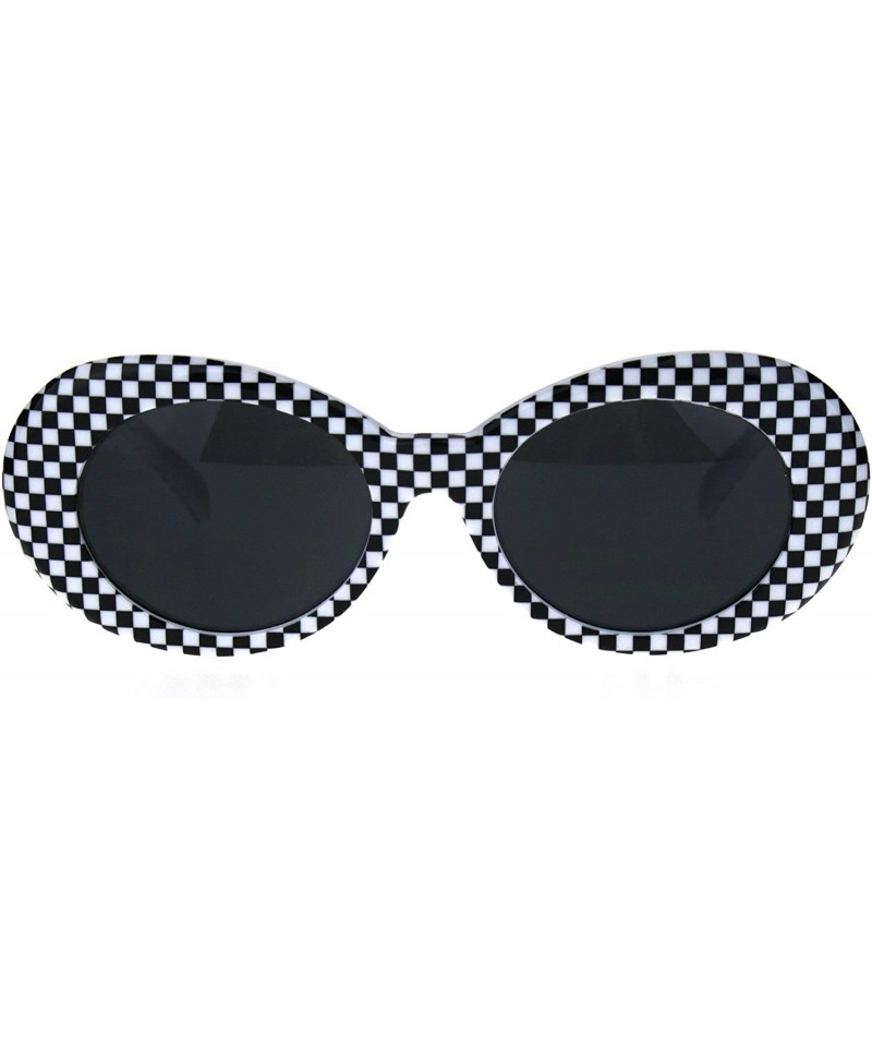 Oval Vintage Fashion Womens Sunglasses Oval Black White Checker Print Frame - Black White Checkered - CZ18843673Q $9.93