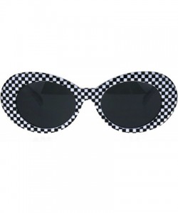 Oval Vintage Fashion Womens Sunglasses Oval Black White Checker Print Frame - Black White Checkered - CZ18843673Q $9.93