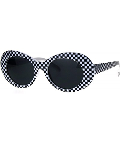 Oval Vintage Fashion Womens Sunglasses Oval Black White Checker Print Frame - Black White Checkered - CZ18843673Q $9.93