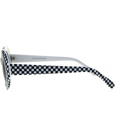 Oval Vintage Fashion Womens Sunglasses Oval Black White Checker Print Frame - Black White Checkered - CZ18843673Q $9.93