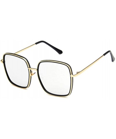 Square Unisex Sunglasses Fashion Bright Black Grey Drive Holiday Square Non-Polarized UV400 - Bright Black White Mercury - CP...