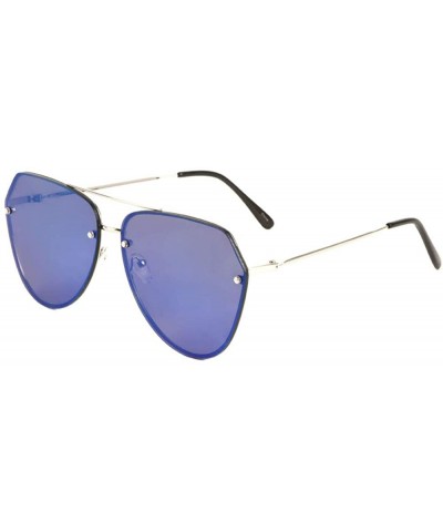Rimless Rimless Flat Top Color Mirror Stud Aviator Sunglasses - Blue - CP1993XI5RO $12.67