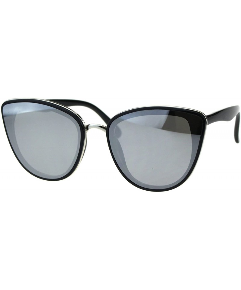 Oversized Womens Mod Diva Designer Fashion Cat Eye Retro Sunglasses - Black Silver Mirror - CA18ES6ALRG $11.62