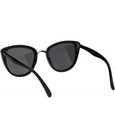 Oversized Womens Mod Diva Designer Fashion Cat Eye Retro Sunglasses - Black Silver Mirror - CA18ES6ALRG $11.62