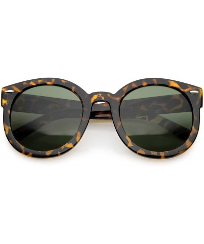 Round Round Retro Oversized Sunglasses for Women with Colored Mirror and Neutral Lens 53mm - C03 - Tortoise / Green - CY110A7...