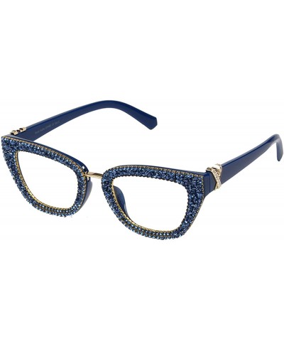 Oversized Women's Square Rhinestone Sunglasses Sparkling Retro Cat Eye Glasses - Blue - CA1943W2UWL $10.04