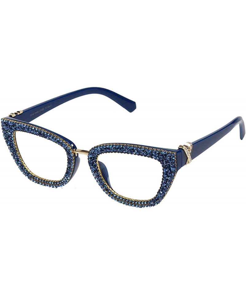 Oversized Women's Square Rhinestone Sunglasses Sparkling Retro Cat Eye Glasses - Blue - CA1943W2UWL $10.04