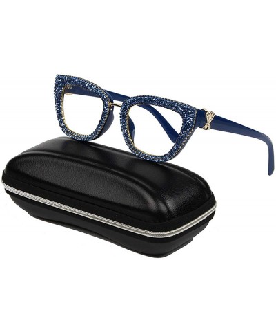 Oversized Women's Square Rhinestone Sunglasses Sparkling Retro Cat Eye Glasses - Blue - CA1943W2UWL $10.04