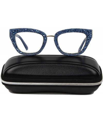 Oversized Women's Square Rhinestone Sunglasses Sparkling Retro Cat Eye Glasses - Blue - CA1943W2UWL $10.04