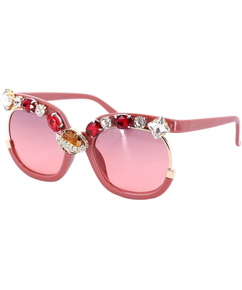 Oversized Sparkling Crystal Sunglasses UV Protection Rhinestone Sunglasses - Red230 - CD1992MSM4D $20.30