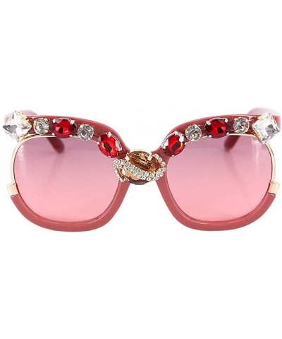 Oversized Sparkling Crystal Sunglasses UV Protection Rhinestone Sunglasses - Red230 - CD1992MSM4D $20.30