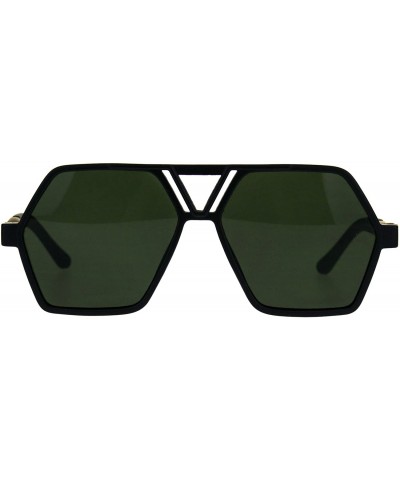 Oversized Hexagon Shape Sunglasses Unisex Oversized Flat Top Fashion Shades - Matte Black (Green) - CF180YSGGZW $20.74