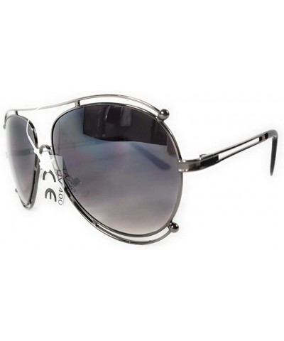 Oval Fashion Large Metal Frame Oceanic Color Lens Aviator Sunglasses - Negro - CV18RHYWAKY $10.73