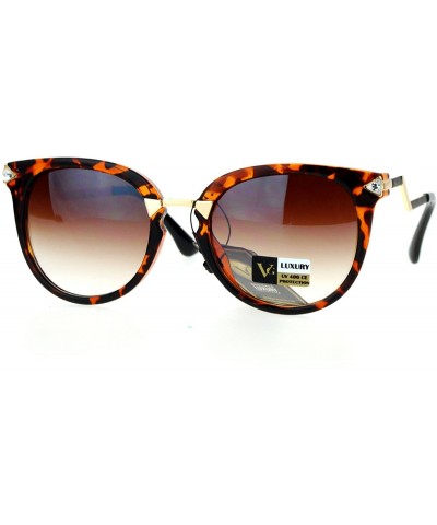 Cat Eye Rhinestone Bolt Arm Cat Eye Horn Rim Sunglasses - Tortoise - CV12HHXO0G9 $13.45