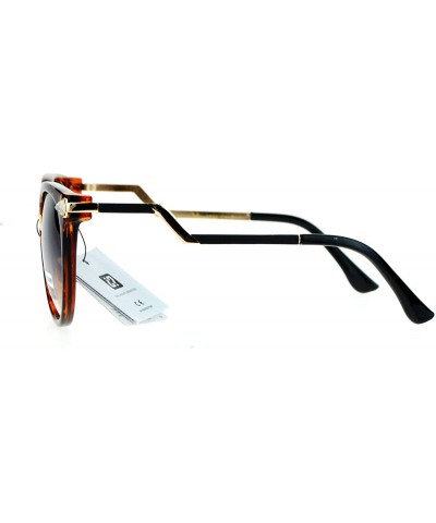 Cat Eye Rhinestone Bolt Arm Cat Eye Horn Rim Sunglasses - Tortoise - CV12HHXO0G9 $13.45
