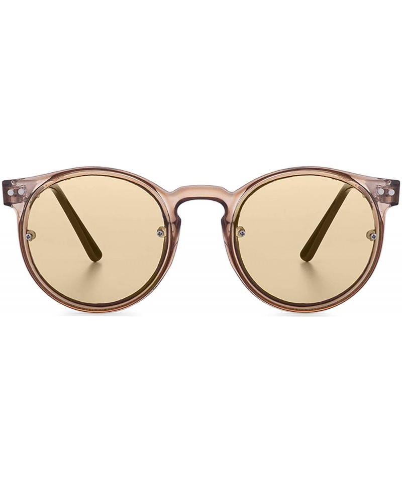 Round Post Punk Sunglasses Design All Gender Flat-Lens Panto Acetate Frames - Post Punk Tn/Tn - CD197NC3ZC4 $36.48