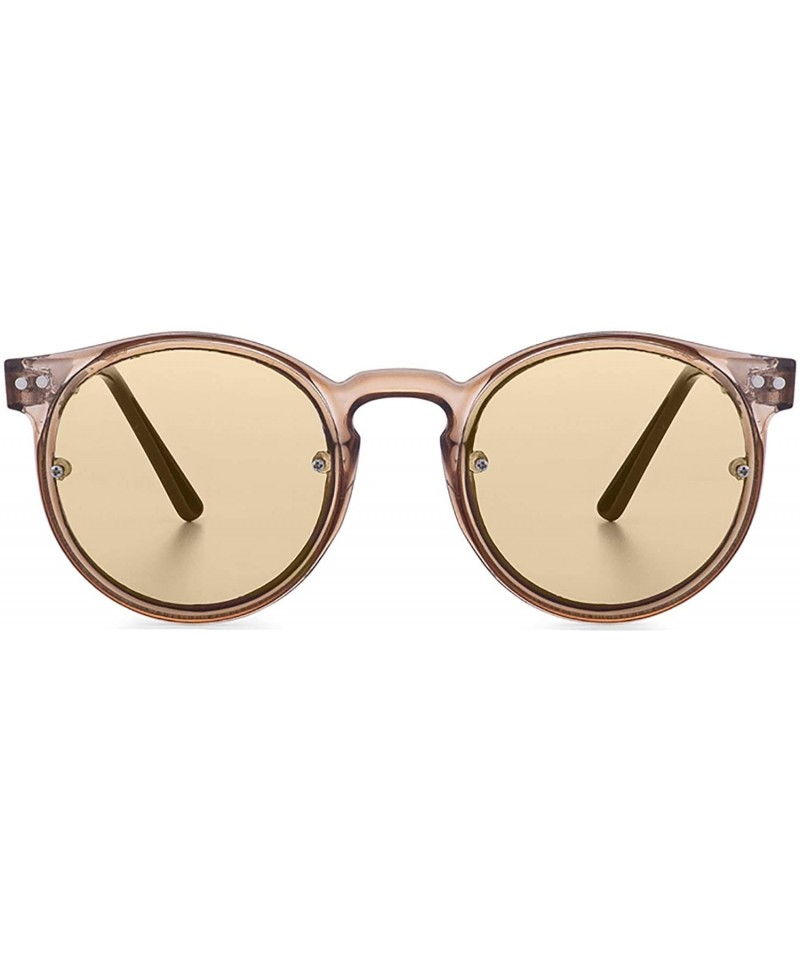 Round Post Punk Sunglasses Design All Gender Flat-Lens Panto Acetate Frames - Post Punk Tn/Tn - CD197NC3ZC4 $36.48
