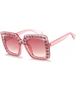 Oversized Rhinestone Sunglasses Women Oversized Square Luxury Crystal Designer Sun Glasses - Pink - CO18HMLOS34 $7.82
