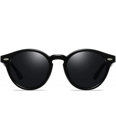 Sport Retro Polarized Sunglasses Round Mirror Lens Horn Rimmed - Black Frame-smoke Lens - CN18LMZ46IR $11.76