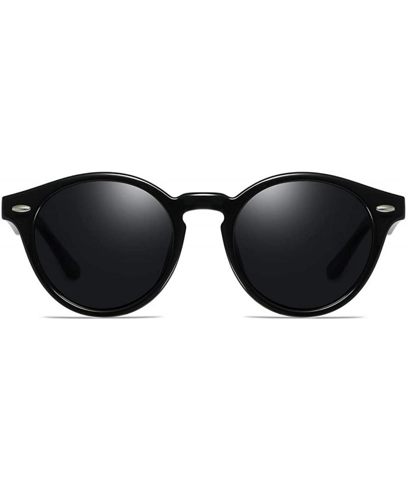 Sport Retro Polarized Sunglasses Round Mirror Lens Horn Rimmed - Black Frame-smoke Lens - CN18LMZ46IR $11.76