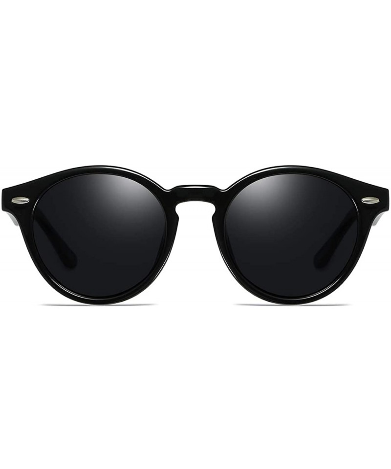 Sport Retro Polarized Sunglasses Round Mirror Lens Horn Rimmed - Black Frame-smoke Lens - CN18LMZ46IR $11.76