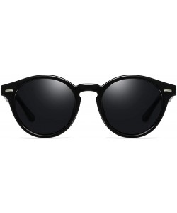 Sport Retro Polarized Sunglasses Round Mirror Lens Horn Rimmed - Black Frame-smoke Lens - CN18LMZ46IR $11.76