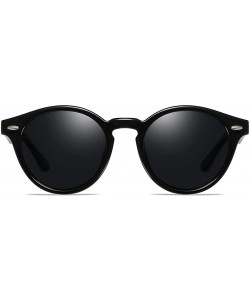 Sport Retro Polarized Sunglasses Round Mirror Lens Horn Rimmed - Black Frame-smoke Lens - CN18LMZ46IR $11.76