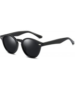 Sport Retro Polarized Sunglasses Round Mirror Lens Horn Rimmed - Black Frame-smoke Lens - CN18LMZ46IR $11.76