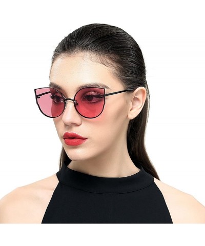 Cat Eye Women Classic Cat Eye Sunglasses Rimless Metal Frame Sun Glasses S8099 - Rose Red - CS186D5X09S $14.59