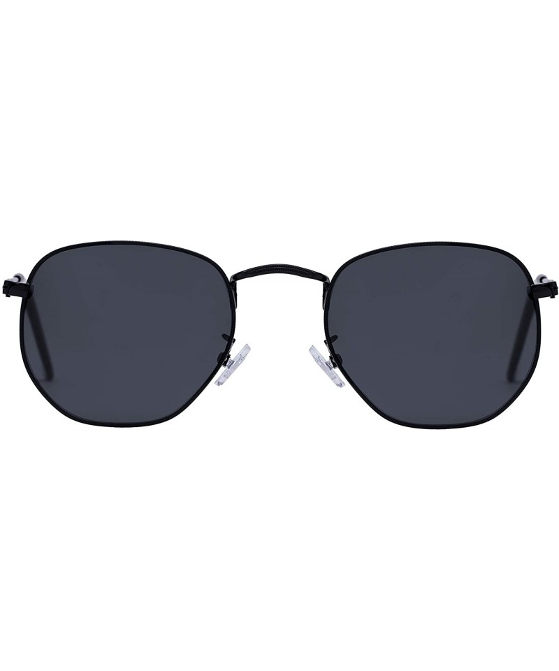 Round Medium Unisex Polygon Polarized Sunglasses - Shiny Black Frame With Smoke Lens - CW196HIYC67 $11.16