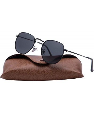 Round Medium Unisex Polygon Polarized Sunglasses - Shiny Black Frame With Smoke Lens - CW196HIYC67 $11.16