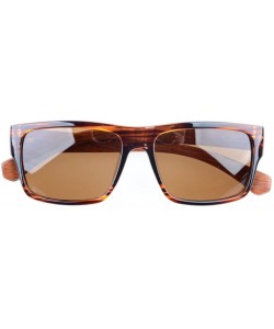 Wrap Quality Spring Hings Wood Temples Polarized Sunglasses Stripe/Brown Lens - Brown Lens - C012EE0BUK7 $15.08