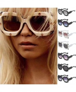 Square Oversized Sunglasses for Women Square Thick Frame Shiny Rhinestone Shades Polarized Eyewear UV Protection - C - CZ194K...