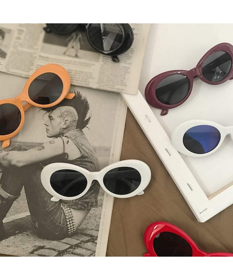 Womens Fashion Sunglasses Lightweight Sunglasses with Oval Lens PC  Sunglasses for Girls - White Frame Red Lens - CY18S9A3I5E