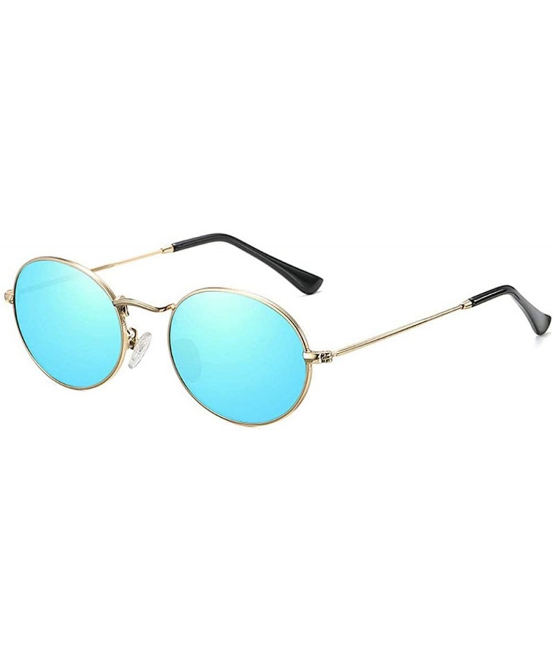 Oval 2019 Women's Fine Frame Oval Mirror Metal Sunglasses Retro Brand Designer Polarized Sunglasses UV400 - Blue - CT193MAQIN...