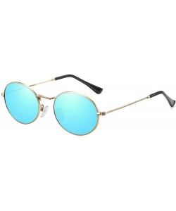 Oval 2019 Women's Fine Frame Oval Mirror Metal Sunglasses Retro Brand Designer Polarized Sunglasses UV400 - Blue - CT193MAQIN...