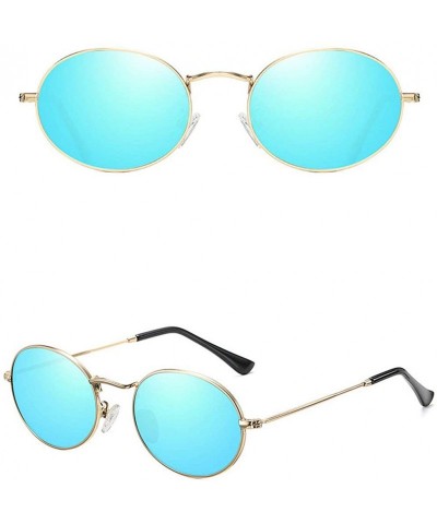 Oval 2019 Women's Fine Frame Oval Mirror Metal Sunglasses Retro Brand Designer Polarized Sunglasses UV400 - Blue - CT193MAQIN...