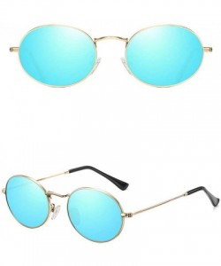 Oval 2019 Women's Fine Frame Oval Mirror Metal Sunglasses Retro Brand Designer Polarized Sunglasses UV400 - Blue - CT193MAQIN...