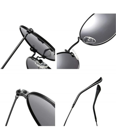 Oval 2019 Women's Fine Frame Oval Mirror Metal Sunglasses Retro Brand Designer Polarized Sunglasses UV400 - Blue - CT193MAQIN...